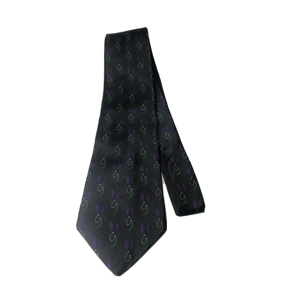 Audrey Buckner Men's Neck Tie Black, Purple and Green Floral Swirl 100% Silk